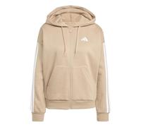 adidas Women's ESSENTIALS 3-STRIPES FULL-ZIP FLEECE HOODIE, warm sandstone/white, L