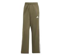 adidas Women's Essentials 3-Stripes Open Hem Fleece Pants, Olive strata/White, L