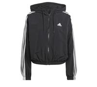adidas Women's Essentials 3-Stripes Woven Windbreaker, Black/White, S