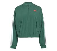 adidas Women's ESSENTIALS 3-STRIPES WOVEN WINDBREAKER, team dark green/white, L