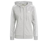 adidas Women's Essentials French Terry 3-Stripes Full Zip Hoodie, Medium Grey Heather/White, Small