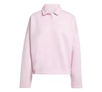 adidas Women's ESSENTIALS LINEAR FLEECE POLO SWEATSHIRT, clear pink/white, M