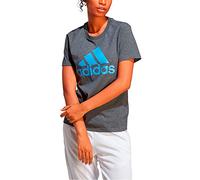 adidas Women's Essentials Logo Tee, Dark Grey Heather/Blue Fusion, M