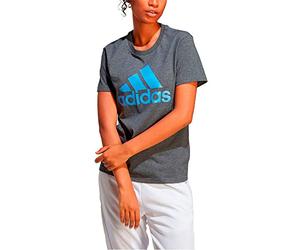 adidas Women's Essentials Logo Tee, Dark Grey Heather/Blue Fusion, M
