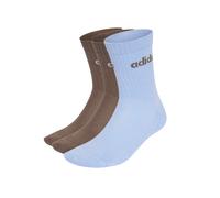 adidas Women's Linear Crew Cushioned Socks 3 Pairs - Earth Strata/Glow Blue - Brown - Size: Small