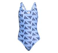 adidas Women's Logo Graphic V-Back Swimsuit, Blue Fusion/Dark Blue, 34