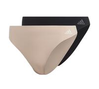 adidas Women's Micro Flex Thong Panty Underwear, Black Forge Iron/Peach Whip White, L (Pack of 2)