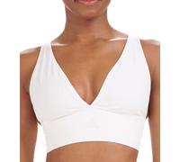 adidas Women's Micro-Stretch Lounge Bra-Seamless Comfort & Support Plunge, Opaque, White, L