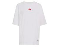 adidas Women's MINI Embroidery Oversized Graphic T-Shirt, White/Pure Ruby, L