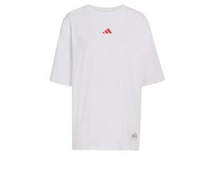 adidas Women's MINI Embroidery Oversized Graphic T-Shirt, White/Pure Ruby, L