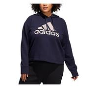 adidas Womens Navy Ribbed Logo Graphic Long Sleeve Collarless Hoodie Active Wear Top UK Size: 22