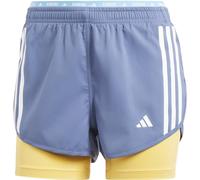 adidas Womens Own The Run 3 Stripes 2 in 1 Shorts Navy/Orange L