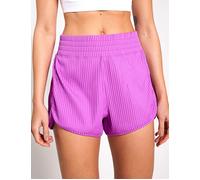 adidas Women's Pacer All Gym Seasonal Rib High Waisted Tonal 3-Stripes Shorts - Purple Burst - Size: XL