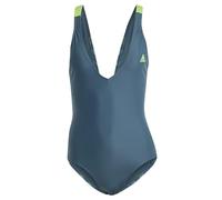 adidas Women's Partial 3-Stripes Swimsuit, Arctic Night/Lucid Lime, 32