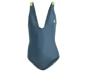 adidas Women's Partial 3-Stripes Swimsuit, Arctic Night/Lucid Lime, 32