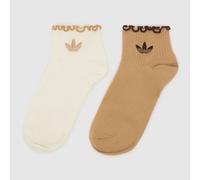 adidas Women's Ruffle Ankle Socks 2 Pack in Beige & Cream, Size: 6.5-8 UK 6.5-8