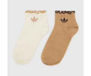 adidas Women's Ruffle Ankle Socks 2 Pack in Beige & Cream, Size: 6.5-8 UK 6.5-8
