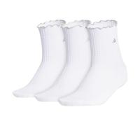 adidas womens Ruffle Socks (3 Pairs) Frilly Cuff, Quarter Ankle Height, White/Cyber Metallic/Matte Silver Metallic, M