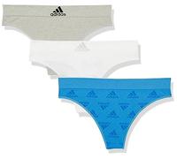 adidas Women's Seamless Thong Underwear 3-Pack Panties, Pulse Blue Jacq/Heather Grey/White, S
