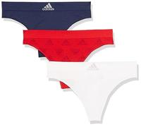 adidas Women's Seamless Thong Underwear 3-Pack Panties, Vivid Red W. Logo Jacq/White/Night Indigo, M
