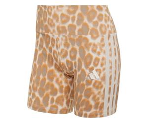 adidas Women's Seasonal Essentials Leopard Print Biker Shorts with 3-Stripes, Multicolor/Wonder Alumina, L