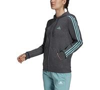adidas Women's Standard Essentials Full-Zip Hoodie, Dark Grey Heather/Mint Tone, Small