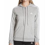 adidas Women's Standard Essentials Full-Zip Hoodie, Medium Grey Heather/White, Large