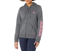 adidas Women's Standard Essentials Logo Full-Zip Hoodie, Dark Grey Heather/Rose Tone, Small