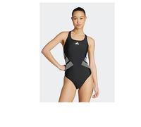 adidas Women's Swim Curved Back Swimsuit, Black/White, Size 28, Women Black/White