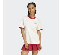 adidas Women's Seasonal Essentials Colorpop T-Shirt with Embroidered Graphic, Off White/Active Maroon, S