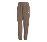 adidas Women's Train Essentials 3-Stripes Woven Pants, Earth Strata/White, M