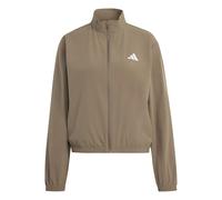 adidas Women's Train Essentials 3-Stripes Woven Warm Up Sweatshirt, Khaki Six/white, L