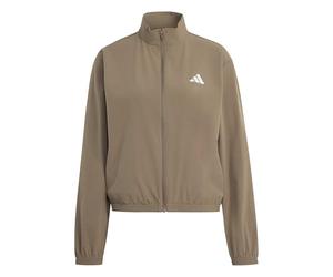 adidas Women's Train Essentials 3-Stripes Woven Warm Up Sweatshirt, Khaki Six/white, M