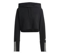 Adidas Women's Train Essentials Stripe Cotton Cropped Hoodie - Black/White - Black/White - 20 UK - 22 UK