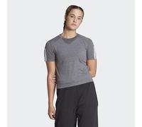 adidas Women's Train Essentials Train Cotton 3-Stripes Crop Tee, Dark Grey Heather/White, M
