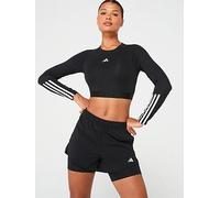 adidas Womens Training Hyperglam Crop Long Sleep Top, Black/White, Size Xl, Women Black/White