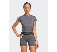 adidas Womens Training Hyperglam Rib Baby T-Shirt - Grey, Grey Six/Black, Size Xl, Women Grey Six/Black