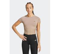 adidas Womens Training Hyperglam Rib Baby Tee, Chalky Brown/Earth Strata, Size L, Women Chalky Brown/Earth Strata