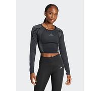 adidas Womens Training Seamless Long Sleeve Crop Top - Black, Black/Grey Six, Size Xl, Women Black/Grey Six