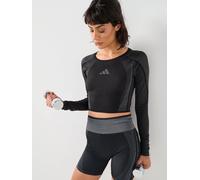 adidas Womens Training Seamless Long Sleeve Crop Top, Black/Grey Six, Size S, Women Black/Grey Six