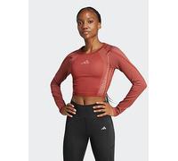 adidas Womens Training Seamless Long Sleeve Crop Top - Red, Preloved Ruby/Warm Clay, Size Xl, Women Preloved Ruby/Warm Clay