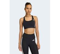 adidas Women's Optime Essentials Workout 3-Stripes Medium Support Sports Bra - Black/White - Size: XL