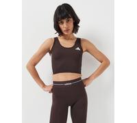 adidas Women's Train Essentials 3-Stripes Cropped Tank Top Shirt, Aurora Coffee/White, XS