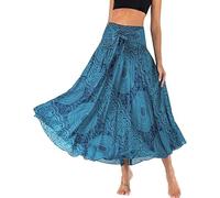 Adigaber Womens 2in 1 Vintage Maxi Skirt Floral Print Bohemia High Waist Summer Long Dresses Elegant A-Line Skirt for Party Beach Photos