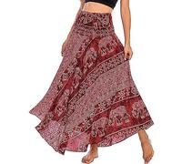Adigaber Womens 2in 1 Vintage Maxi Skirt Floral Print Bohemia High Waist Summer Long Dresses Elegant A-Line Skirt for Party Beach Photos