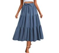 Adigaber Women's Long Skirts Elasticated High Waist Flowy Maxi Skirt Swiss Dot Casual Boho Skirts with Pockets and Drawstring Dark Blue