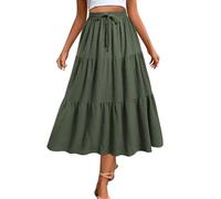 Adigaber Women's Long Skirts Elasticated High Waist Flowy Maxi Skirt Swiss Dot Casual Boho Skirts with Pockets and Drawstring Green