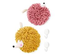 Adigau 2 Pieces Chenille Hand Towels and Hooks, Cute Hedgehog Decorative Towels Soft Absorbent Hand Towels Fuzzy Ball Towel Hanging Quick-Drying Washcloths for Bathroom Kitchen Washstand Orange+Red