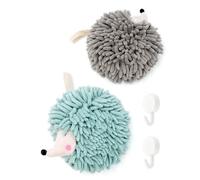 Adigau 2 Pieces Chenille Hand Towels and Hooks, Cute Hedgehog Decorative Towels Soft Absorbent Hand Towels Fuzzy Ball Towel Hanging Quick-Drying Washcloths for Bathroom Kitchen Washstand Grey+Green