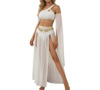Adigau Exotic Metallic Hem Lingerie Set Mesh Sheer Skirt Top Costume High Slit Sequin Fringe Dancing Maxi Tulle Rave Outfit White M